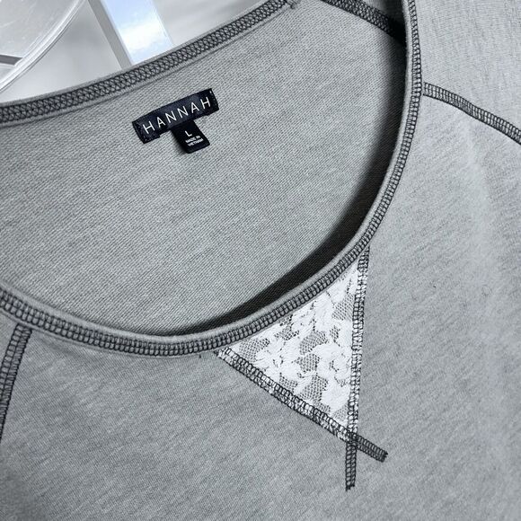 Pull On T Shirt size L Hannah Cotton Lace Long Sleeve Top Modest comfy - Picture 2 of 4